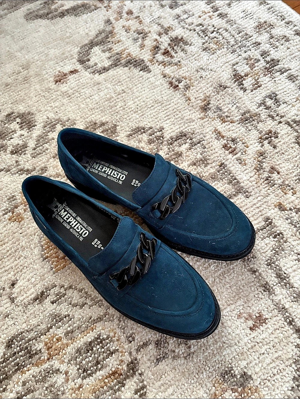 Mephisto Salka Loafer Leather Moccasins Blue US 9